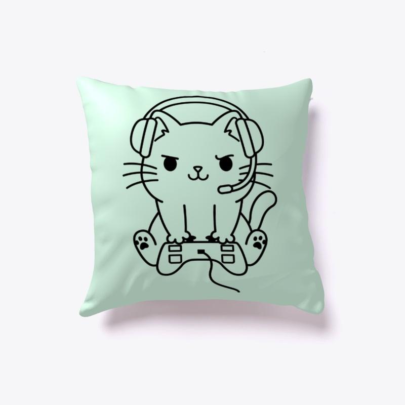 Gamer Kitty Pillow - Mint